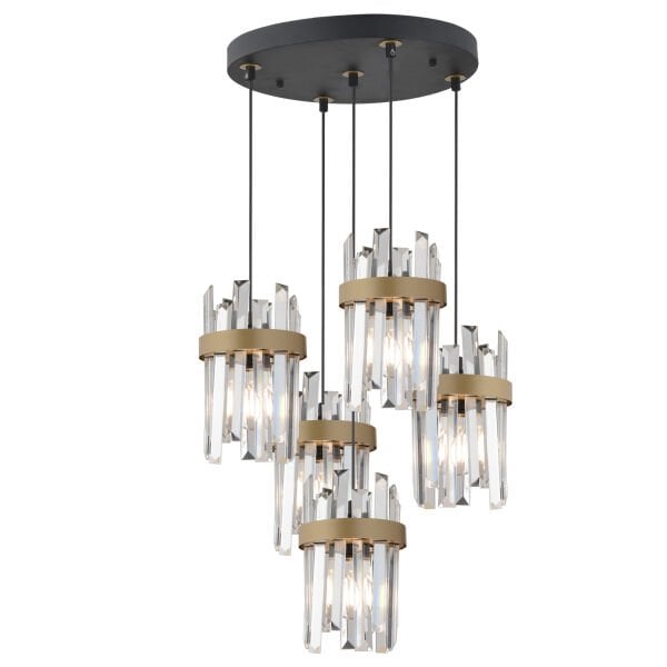 Apatit 5'li Yuvarlak Siyah Eskitme Kristal Taşlı Modern Koridor Yatak Odası Salon Kristalli Avize