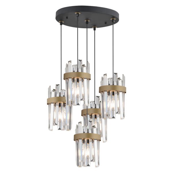 Apatit 5'li Yuvarlak Siyah Eskitme Kristal Taşlı Modern Koridor Yatak Odası Salon Kristalli Avize