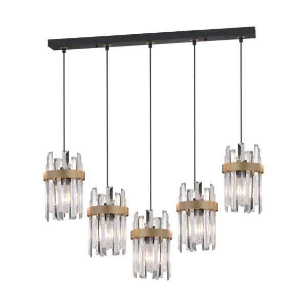 Apatit 5'li Sıralı Siyah Eskitme Kristal Taşlı Modern Koridor Yatak Odası Salon Kristalli Avize