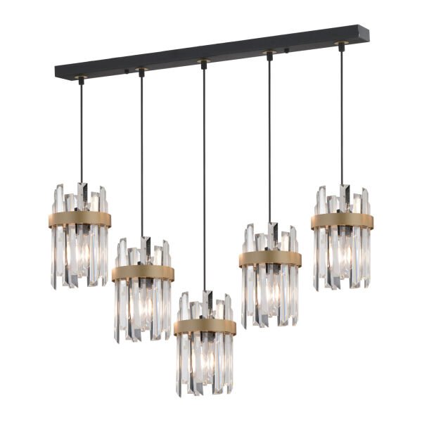 Apatit 5'li Sıralı Siyah Eskitme Kristal Taşlı Modern Koridor Yatak Odası Salon Kristalli Avize