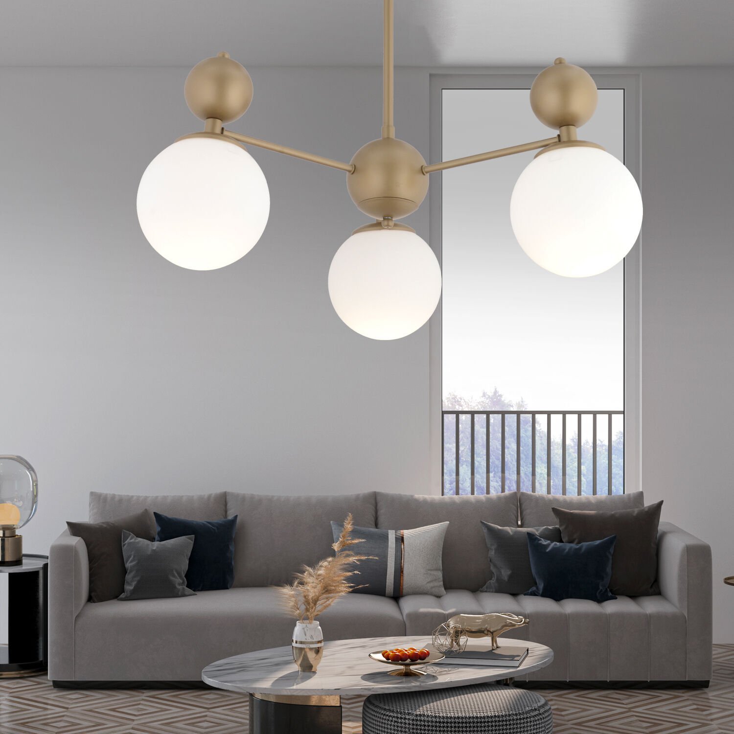 Kuvars 3lü Eskitme Beyaz Camlı Modern Koridor Yatak Odası Salon Avize