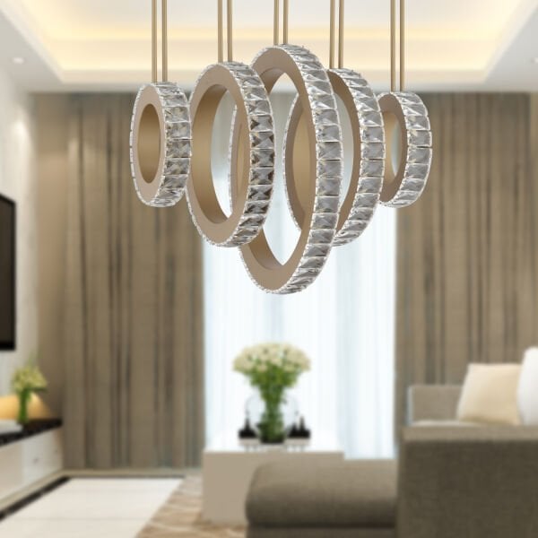 Corina 5'li Asimetrik Sıralı Eskitme 3 Renkli 140 Watt Ledli Yemek Masası Üstü, Oturma Odası, Salon Avize