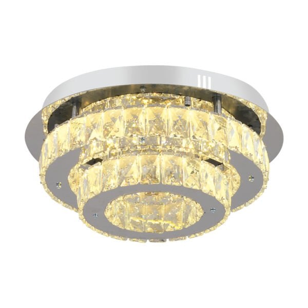 Ardenia 2 Katlı Krom 3 Renkli 70 Watt Kristalli Ledli Modern Salon Led Büyük Avize