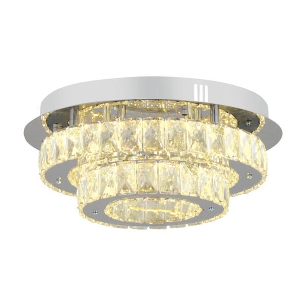 Ardenia 2 Katlı Krom 3 Renkli 70 Watt Kristalli Ledli Modern Salon Led Büyük Avize