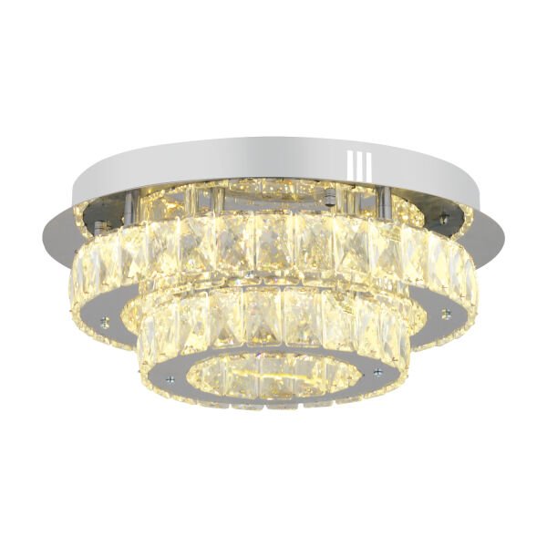 Ardenia 2 Katlı Krom 3 Renkli 70 Watt Kristalli Ledli Modern Salon Led Büyük Avize