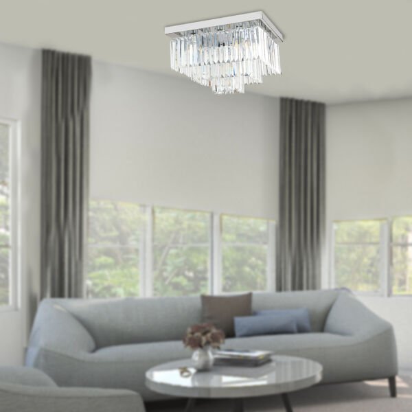 Nilüfer Kristalli Krom Kaplama Triplex Kare Kristalli Taşlı Modern Tasarım Kristal Salon Avize