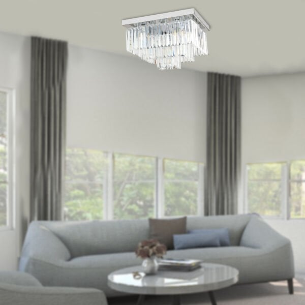 Nilüfer Kristalli Krom Kaplama Triplex Kare Kristalli Taşlı Modern Tasarım Kristal Salon Avize