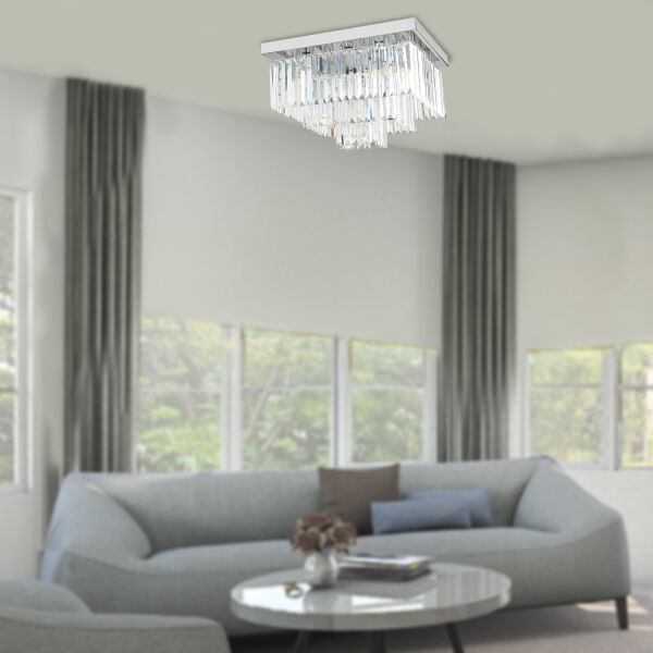 Nilüfer Kristalli Krom Kaplama Triplex Kare Kristalli Taşlı Modern Tasarım Kristal Salon Avize