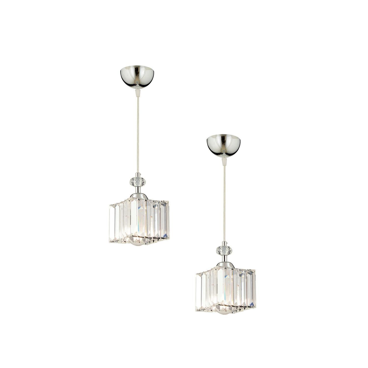 Kuğu Tekli Krom 2Li Kristalli Taşlı Modern Tasarım Mutfak-Hol Sarkıt Kristal Avize Seti