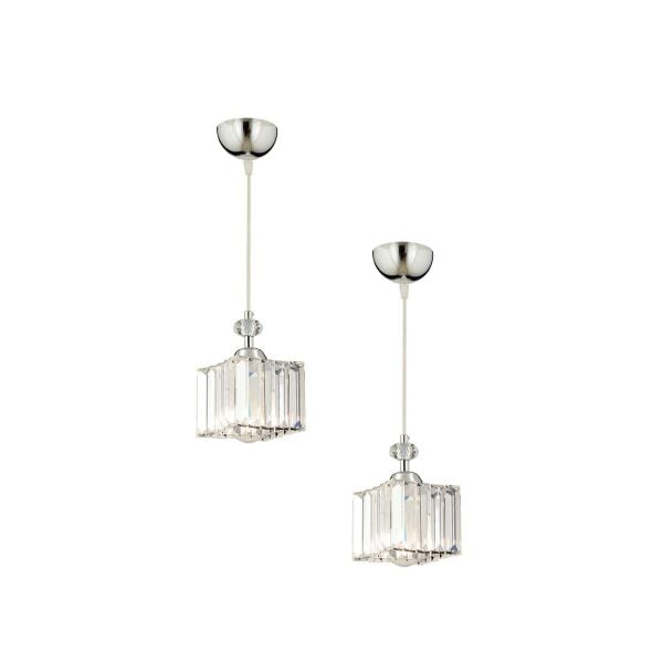 Kuğu Tekli Krom 2Li Kristalli Taşlı Modern Tasarım Mutfak-Hol Sarkıt Kristal Avize Seti