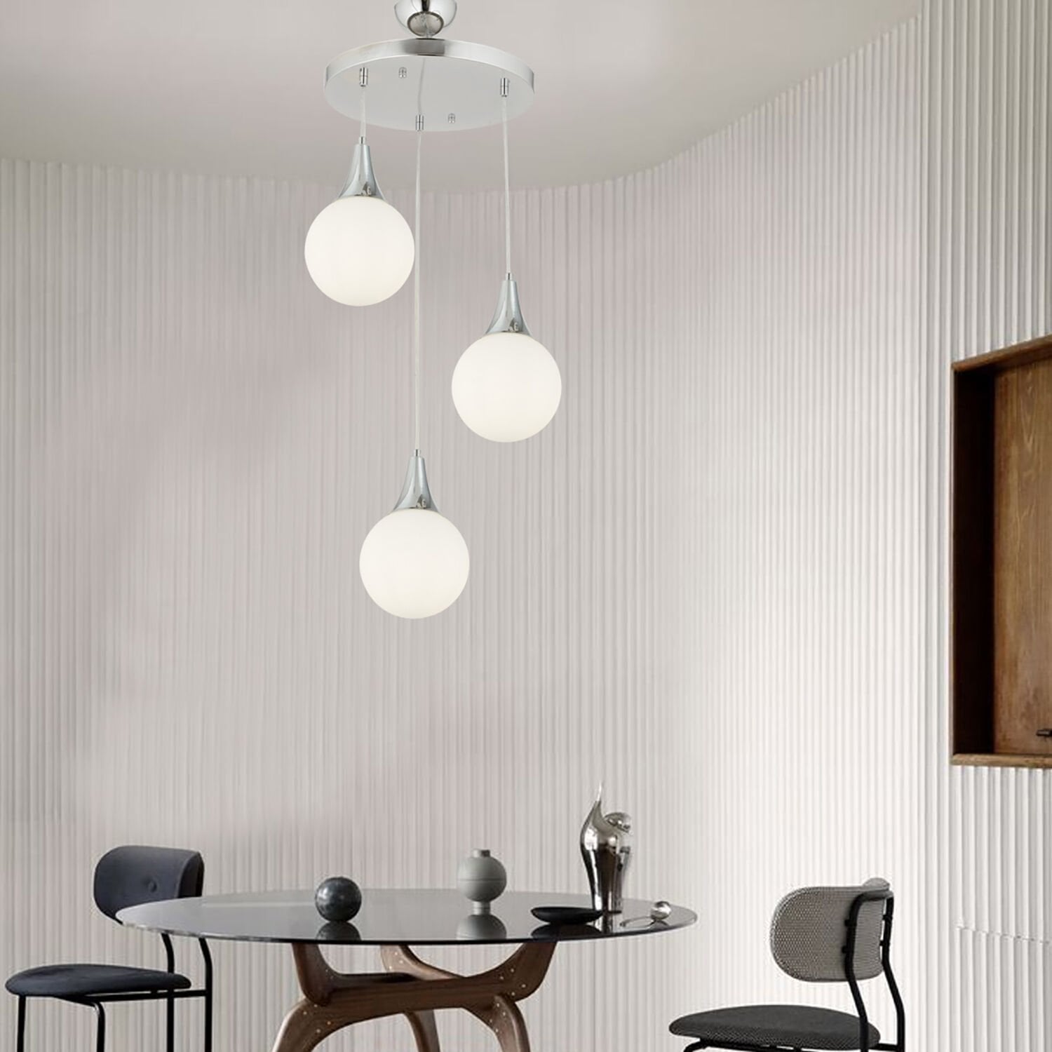 Damla 3 Lü Yuvarlak Krom Sarkıt Modern Mutfak Salon Avize