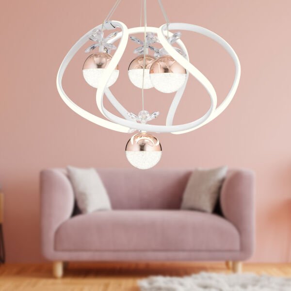 Balca 4'lü Beyaz Bakır 3 Renkli 84 Watt Ledli Kelebek Led Avize Top Avize Modern Oturma Odası, Koridor, Salon Led Avize