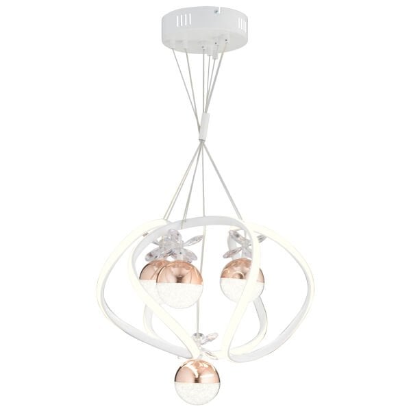 Balca 4'lü Beyaz Bakır 3 Renkli 84 Watt Ledli Kelebek Led Avize Top Avize Modern Oturma Odası, Koridor, Salon Led Avize