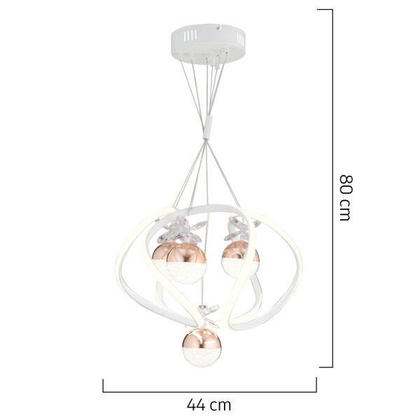 Balca 4'lü Beyaz Bakır 3 Renkli 84 Watt Ledli Kelebek Led Avize Top Avize Modern Oturma Odası, Koridor, Salon Led Avize