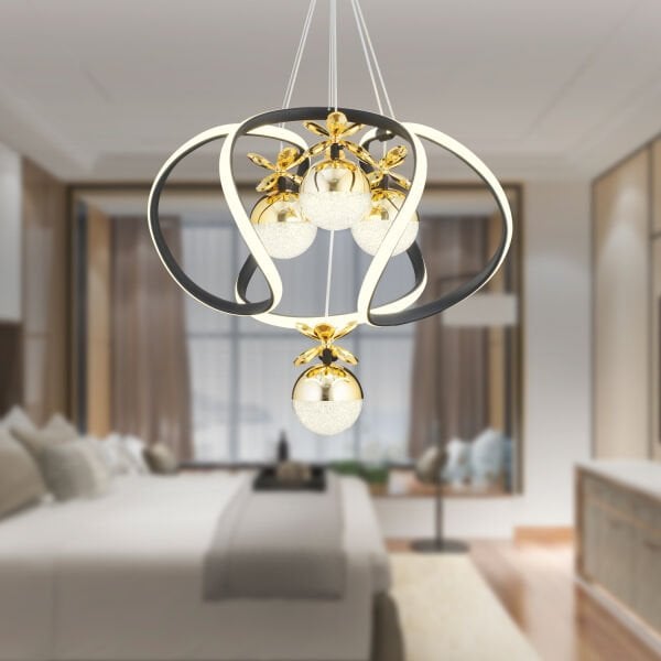 Balca 4'lü Siyah Gold 3 Renkli 84 Watt Ledli Kelebek Led Avize Top Avize Modern Oturma Odası, Koridor, Salon Led Avize