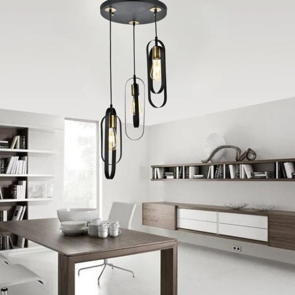 Koza 3Lü Yuvarlak Siyah Modern Genç Odası Mutfak Retro Salon Sarkıt Avize