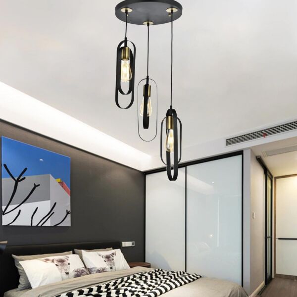 Koza 3Lü Yuvarlak Siyah Modern Genç Odası Mutfak Retro Salon Sarkıt Avize