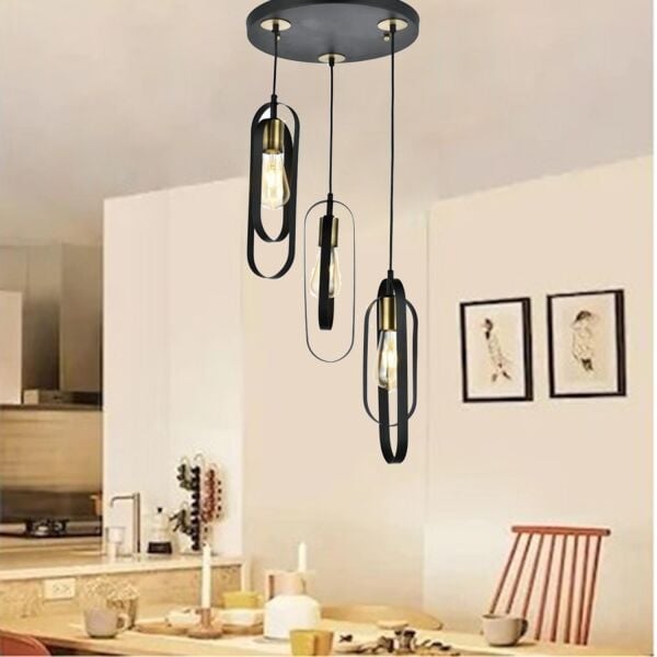 Koza 3Lü Yuvarlak Siyah Modern Genç Odası Mutfak Retro Salon Sarkıt Avize