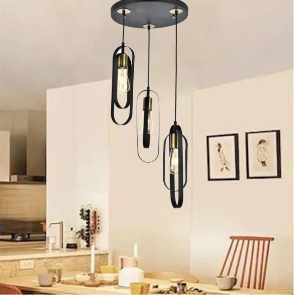 Koza 3Lü Yuvarlak Siyah Modern Genç Odası Mutfak Retro Salon Sarkıt Avize