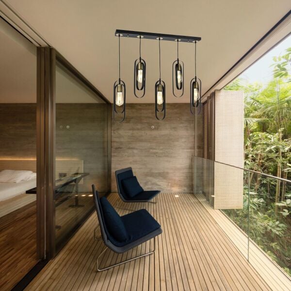 Koza 5Li Sıralı Siyah Modern Genç Odası Mutfak Retro Salon Sarkıt Avize