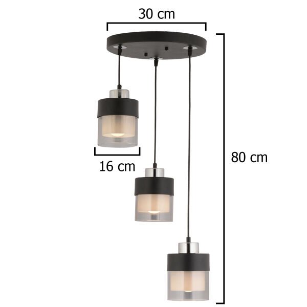 Boris 3 Lü Yuvarlak Siyah-Krom Sarkıt Modern Genç Odası Mutfak Salon Sarkıt Avize