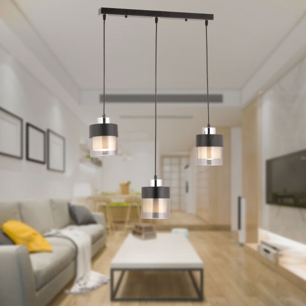 Boris 3 Lü Sıralı Siyah-Krom Sarkıt Modern Genç Odası Mutfak Salon Sarkıt Avize