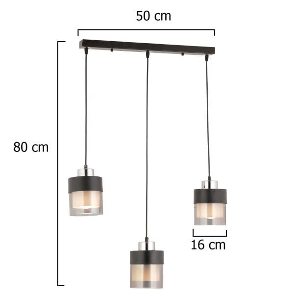 Boris 3 Lü Sıralı Siyah-Krom Sarkıt Modern Genç Odası Mutfak Salon Sarkıt Avize