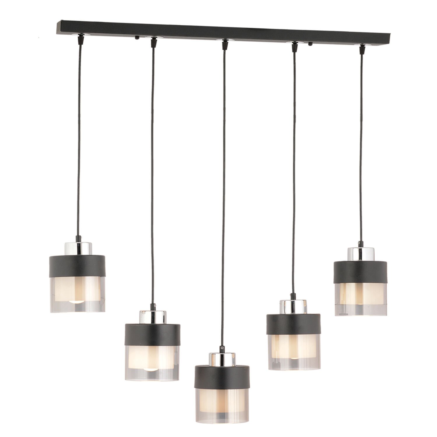 Boris 5 Li Sıralı Siyah-Krom Sarkıt Modern Genç Odası Mutfak Salon Sarkıt Avize