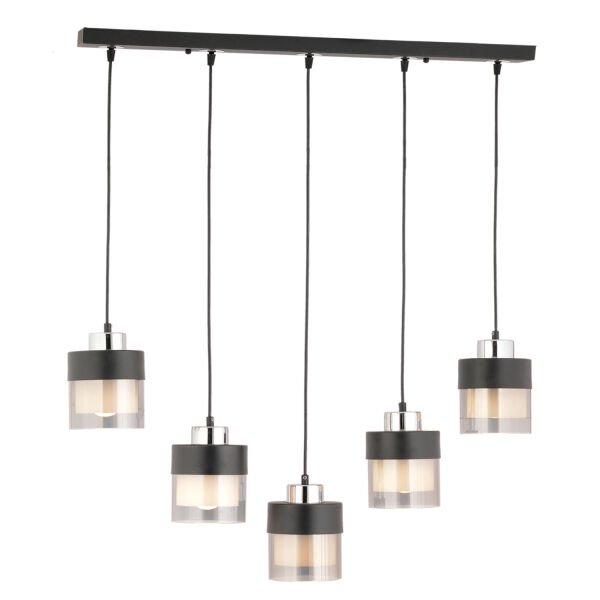 Boris 5 Li Sıralı Siyah-Krom Sarkıt Modern Genç Odası Mutfak Salon Sarkıt Avize