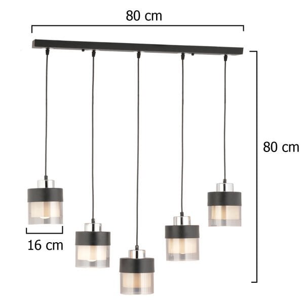 Boris 5 Li Sıralı Siyah-Krom Sarkıt Modern Genç Odası Mutfak Salon Sarkıt Avize