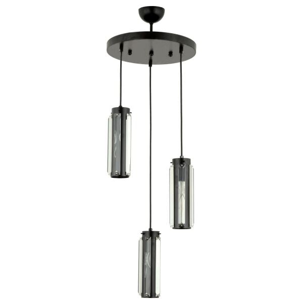 Natali 3 Lü Siyah Kristalli, Taşlı Modern Tasarım Kristal Salon Sarkıt Avize