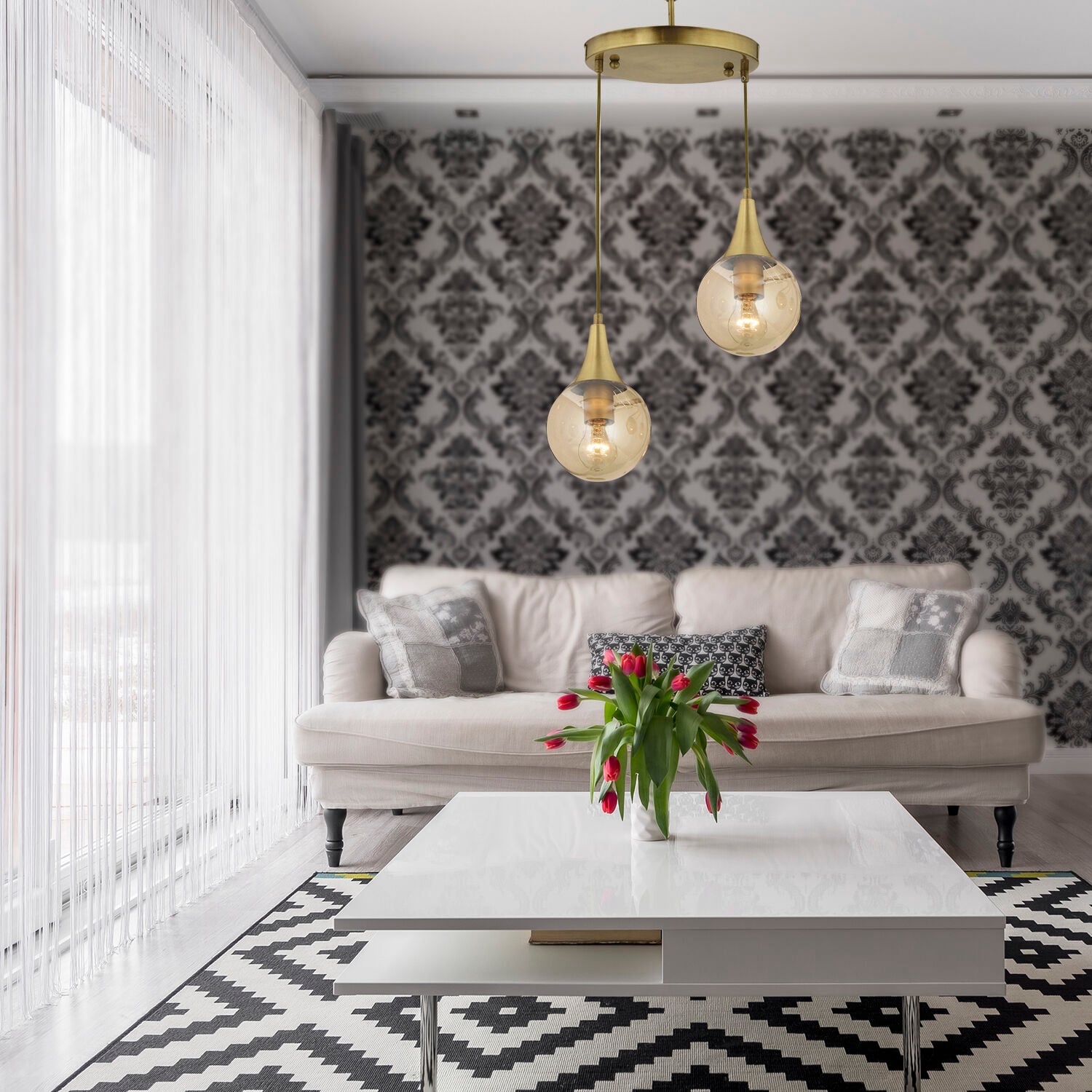 Damla 2Li Yuvarlak Bal Camlı Eskitme Modern Sarkıt, MutfakYatak odası Salon Sarkıt Avize
