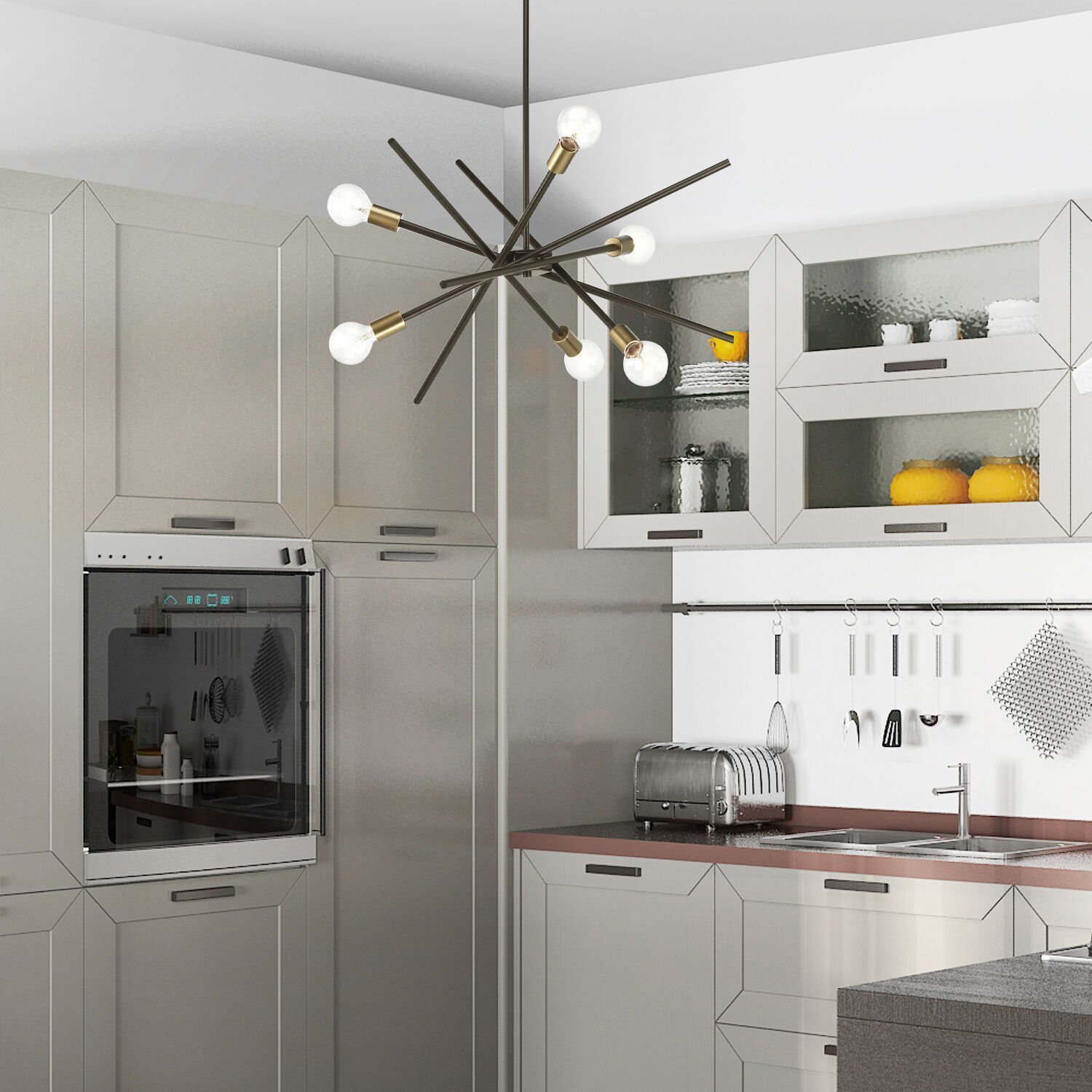 Meter 6 Lı Siyah Eskitme Duylu Sarkıt Modern Yatak Odası MutfakSalon Avize