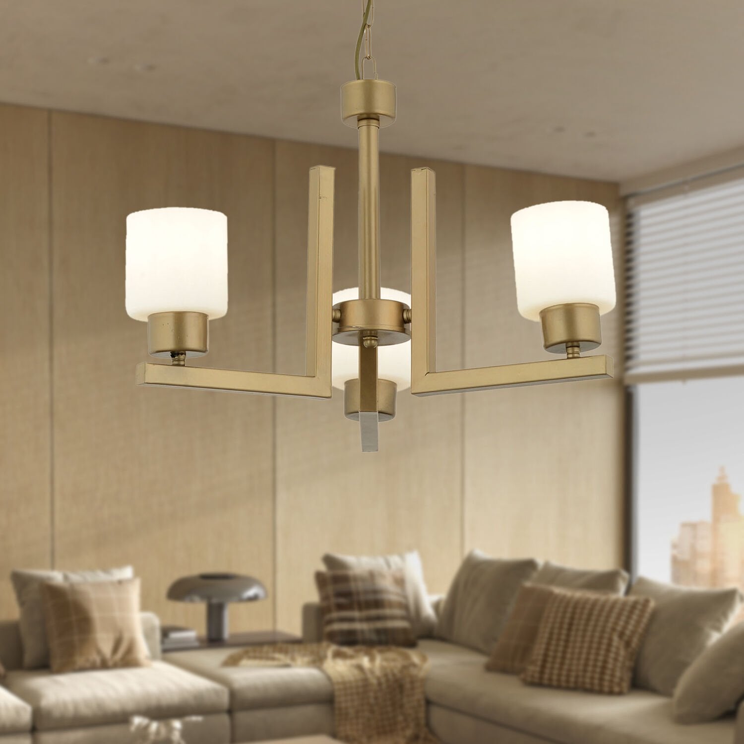 Torqu 3 Lü Eskitme Boyalı Beyaz Camlı Modern Genç Odası Yatak Odası Salon Avize