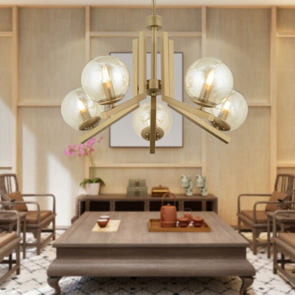 Mikel 5 Lü Komple Eskitme Boyalı Bal Camlı Modern Retro Sarkıt Yatak Odası Salon Avize