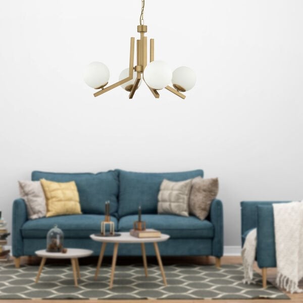 Morgan 4 Lü Komple Eskitme Boyalı Beyaz Camlı Modern Genç Odası Yatak Odası Salon Avize