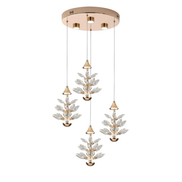 Serap 4'Lü 39 Watt 3000K Yuvarlak Gold Kristal Taşlı Ledli Salon Avize