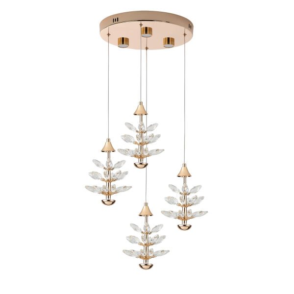 Serap 4'Lü 39 Watt 3000K Yuvarlak Gold Kristal Taşlı Ledli Salon Avize