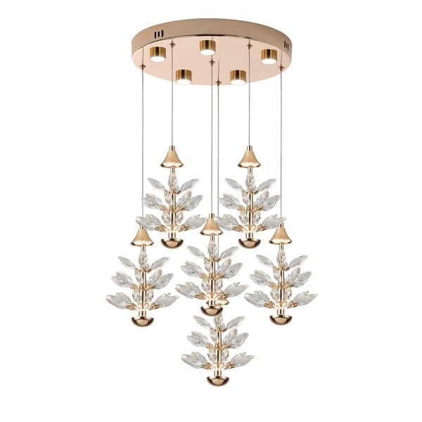 Serap 6'Lı 65 Watt 3000K Yuvarlak Gold Kristal Taşlı Ledli Salon Avize