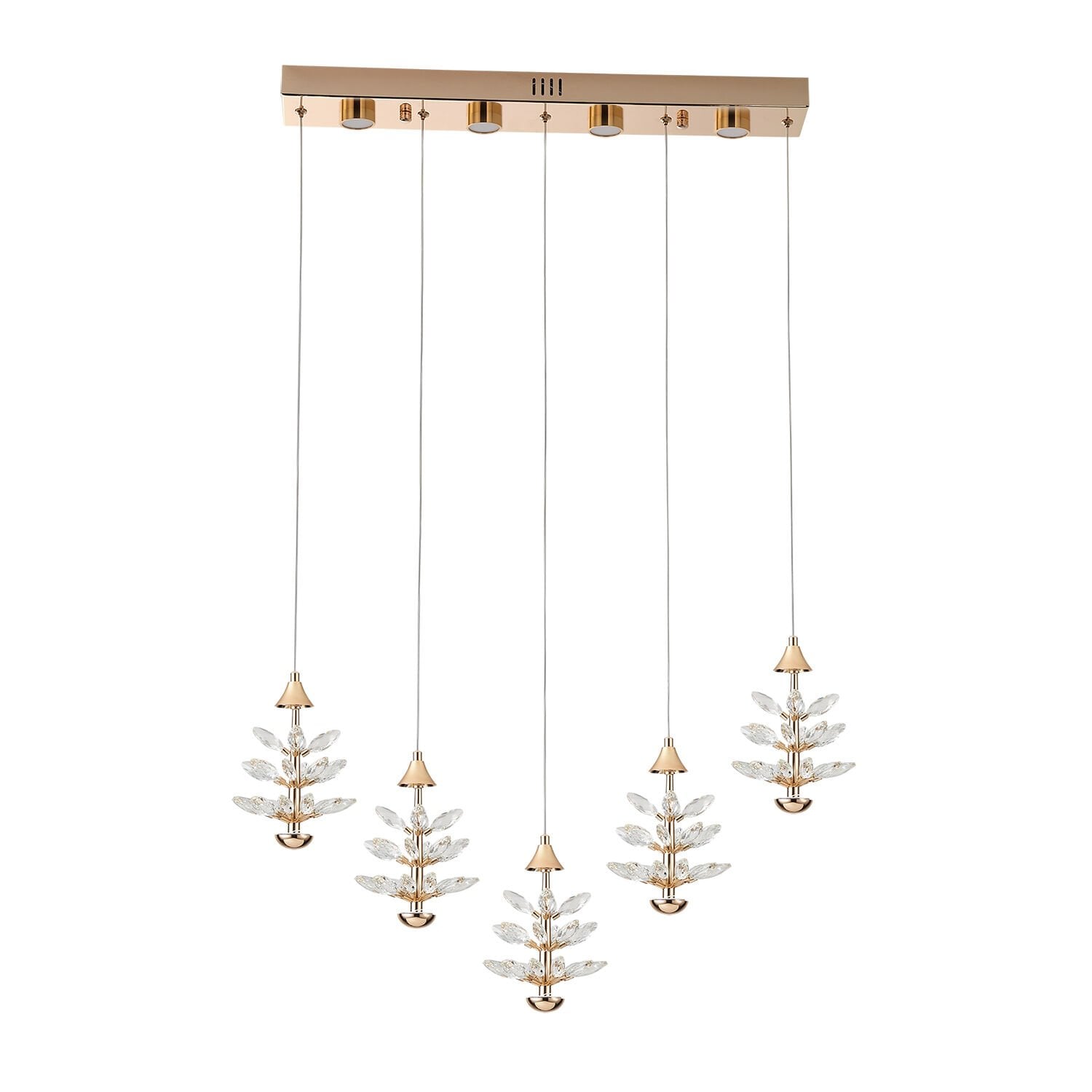 Serap 5'Li 62 Watt 3000K Sıralı Gold Kristal Taşlı Ledli Salon Avize