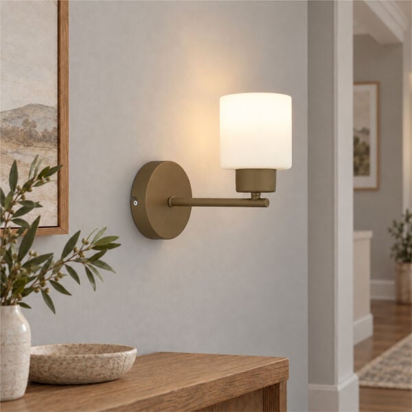 Lima Eskitme Beyaz Cam Duvar Lambası Yatak Odası-Yatak Başı-Banyo İçin Modern Aplik