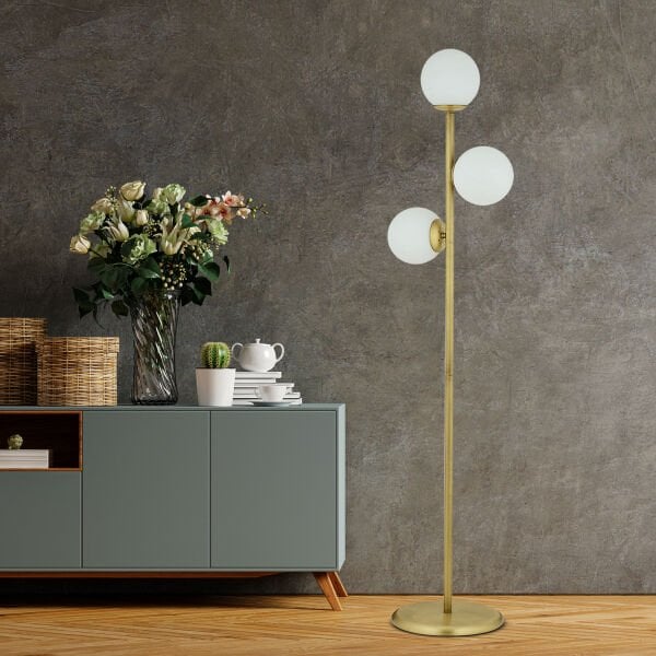 Zambak 3 Lü Eskitme Beyaz Camlı Modern Dekoratif Tasarım Metal Lambader