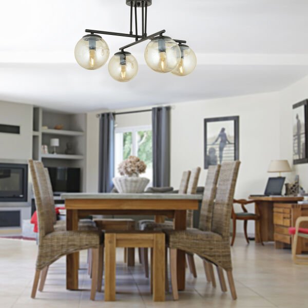 Mali 4 Lü Siyah Avize Bal Camlı Modern Genç Odası Mutfak Yatak Odası Retro Salon Avize