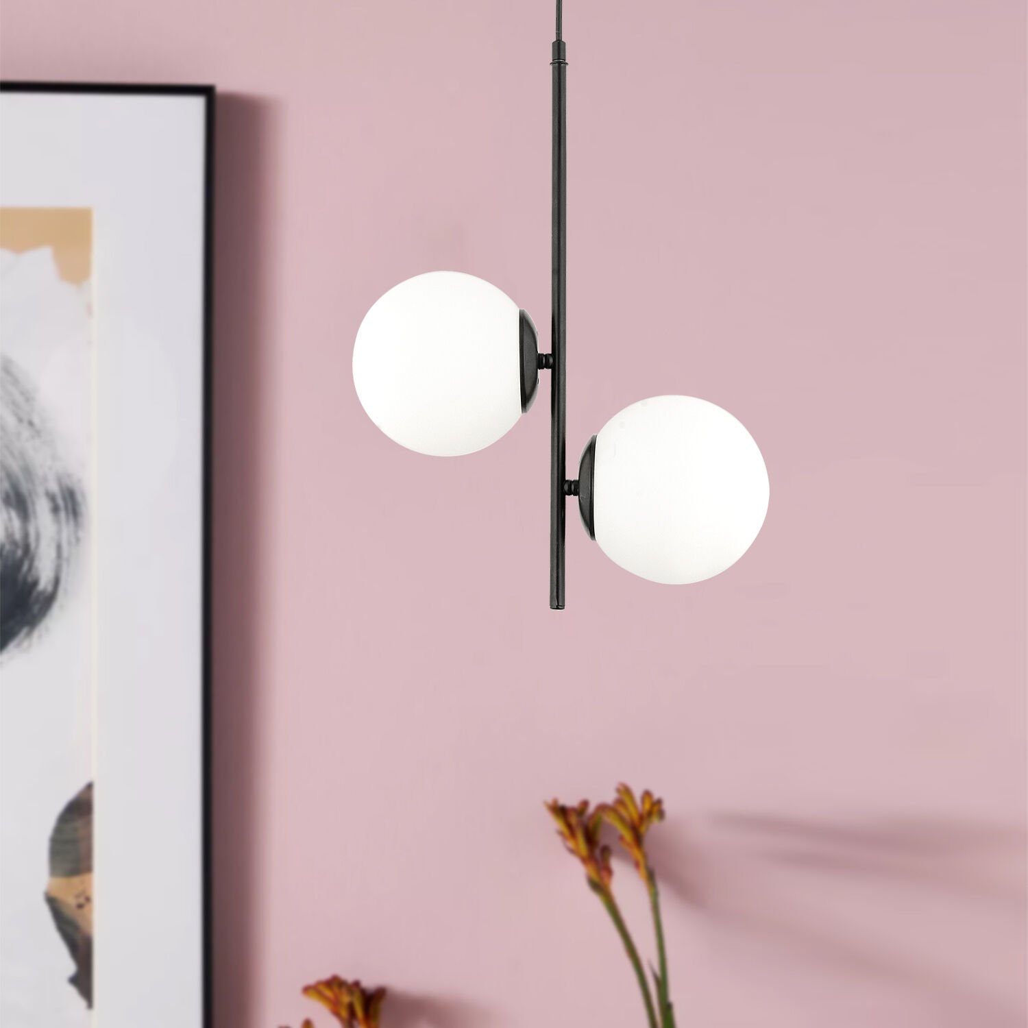 Malibu 2 Li Siyah Beyaz Camlı Modern Genç Odası Mutfak Yatak Odası Retro Salon Avize