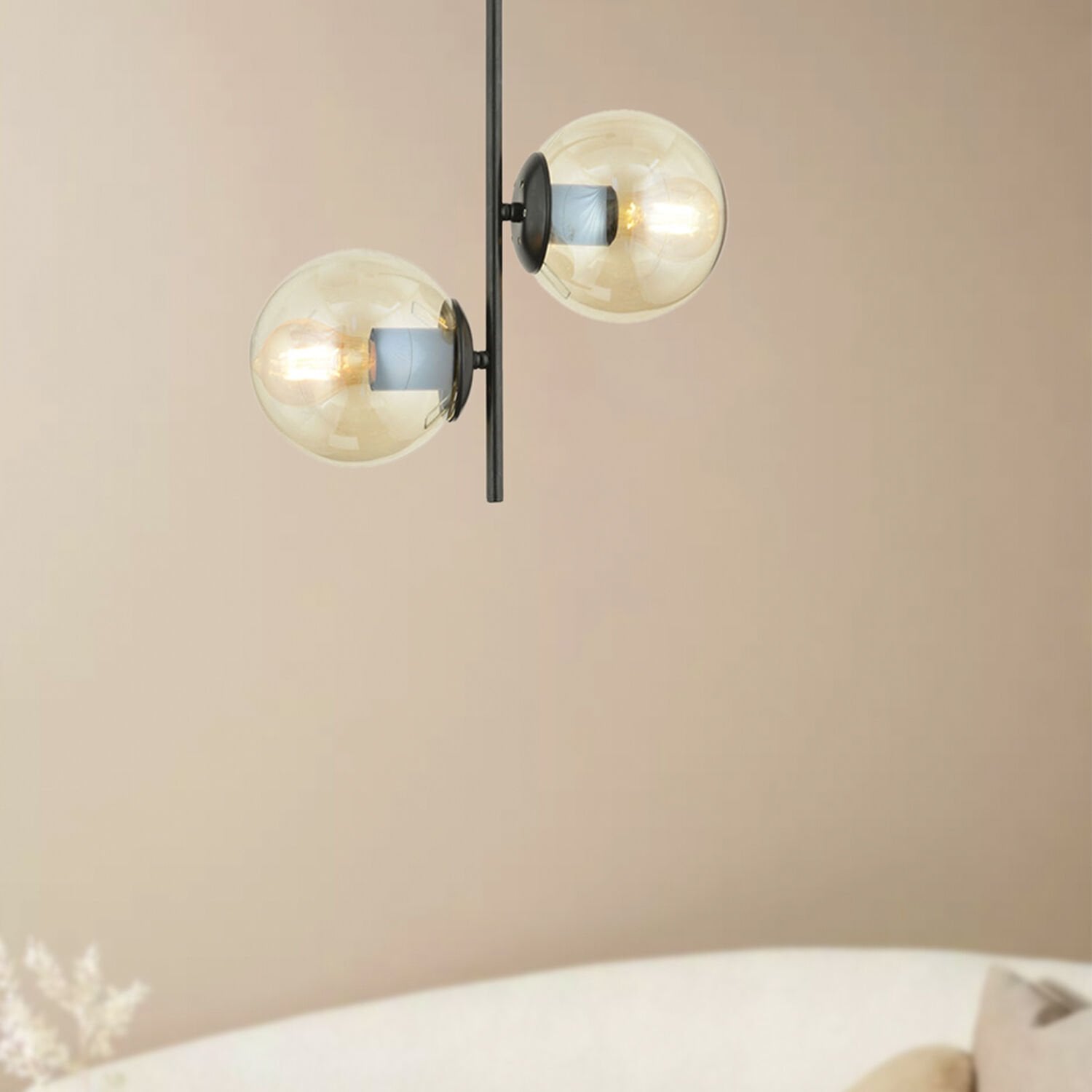 Malibu 2 Li Siyah Bal Camlı Modern Genç Odası Mutfak Yatak Odası Retro Salon Avize