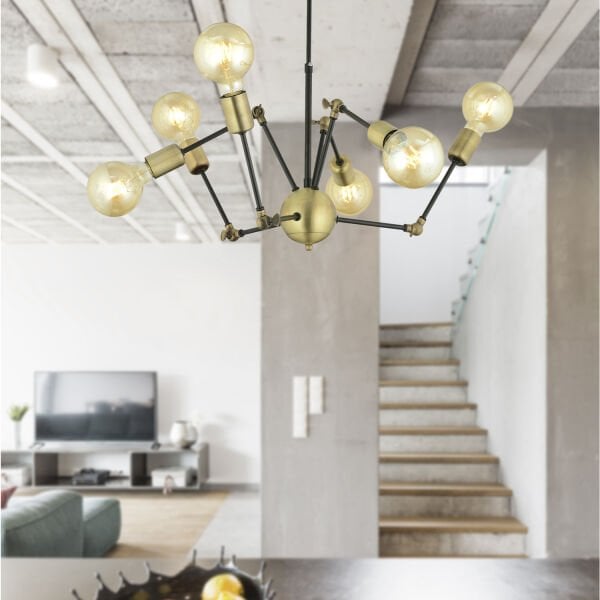 Dorlan 6 Lı Eskitme Siyah Modern Genç Odası Yatak Odası Retro Salon Avize