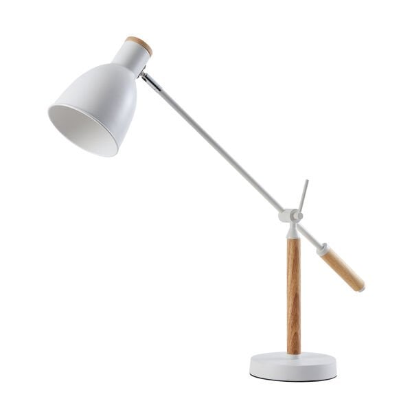 Marmo Ahşap Detaylı Beyaz Ders Çalışma Masası Lambası