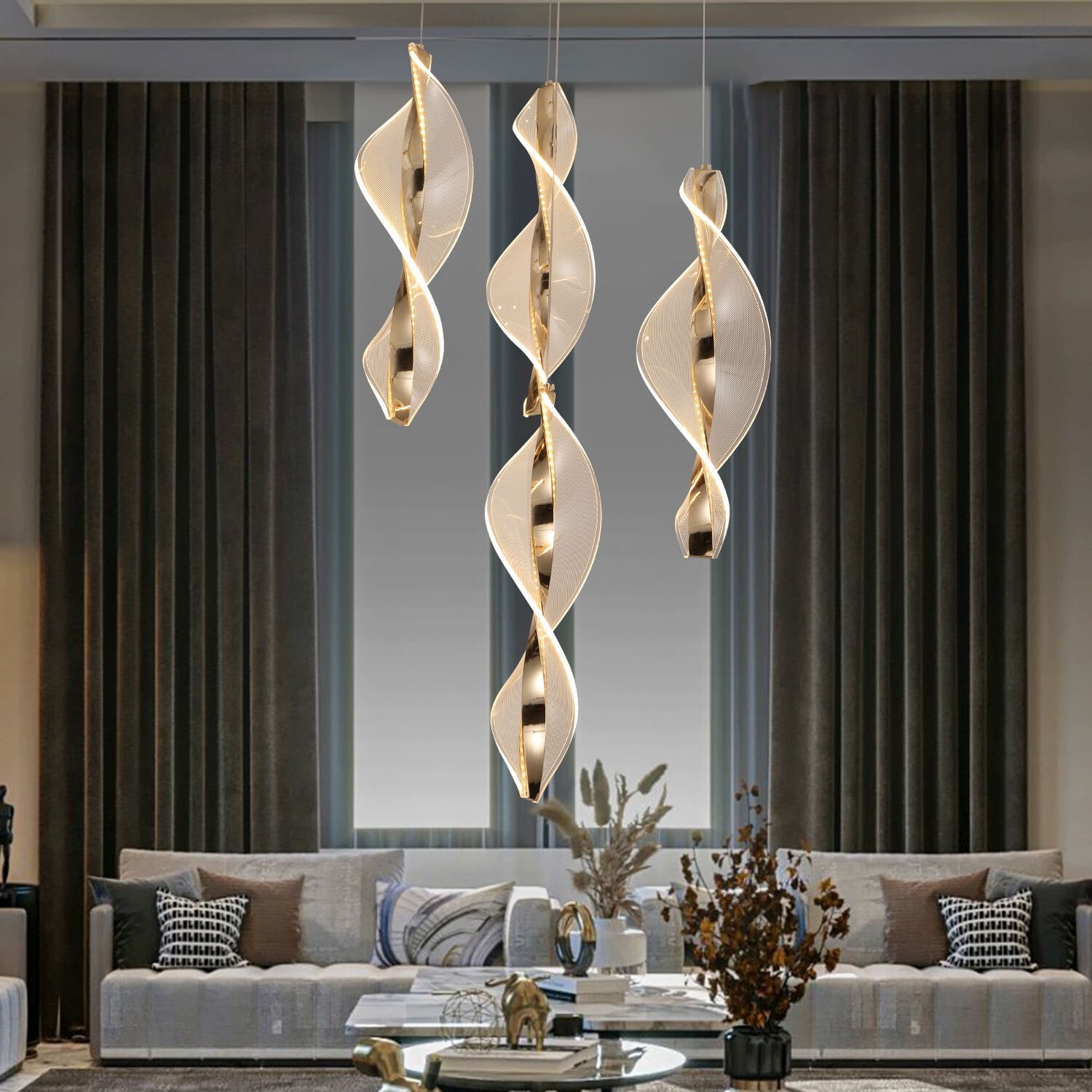 Gupse 4 lü Yuvarlak 62 watt Ledli Modern Tasarım Oturma Odası Salon Avize