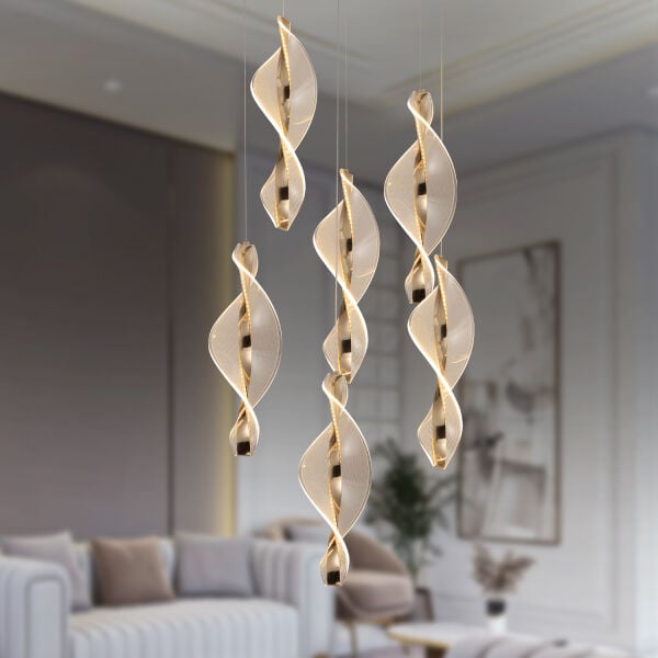 Gupse 6 lı Yuvarlak 95 watt Ledli Modern Tasarım Oturma Odası Salon Avize