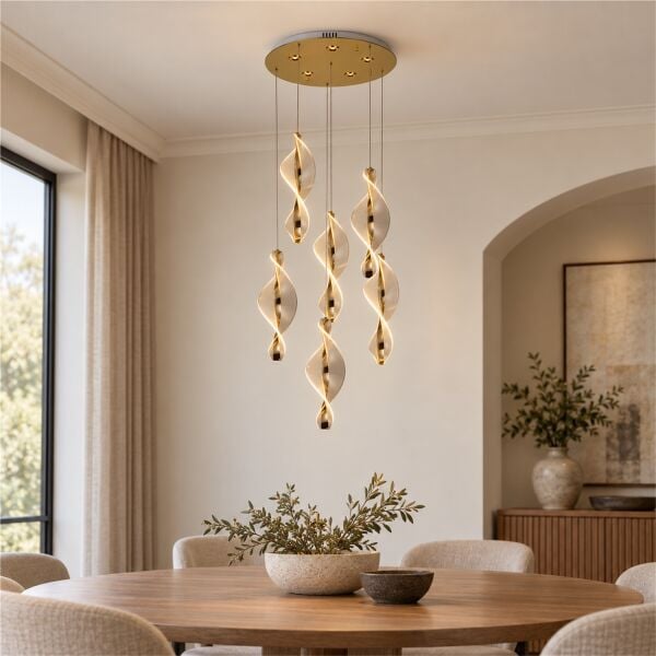 Gupse 6 lı Yuvarlak 95 watt Ledli Modern Tasarım Oturma Odası Salon Avize